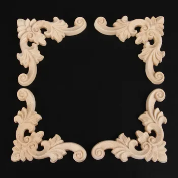 

4pcs 7cm Wood Onlay Applique Decal Corner Wood Carved Corner Wall Door Furniture Decorative Figurine Wooden Miniature Home Decor