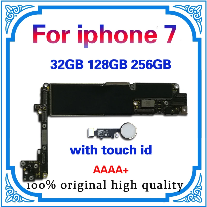 

Factory unlocked for iPhone 7 Motherboard With / Without Touch ID,Original for iphone 7 Mainboard 32GB 128GB 256GB with Chips