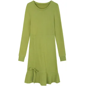 

Sexy Cotton Lady Dress Long Sleeve 2019 Autumn Solid Color Dress Round Neck Wild Fishtail Dress B224