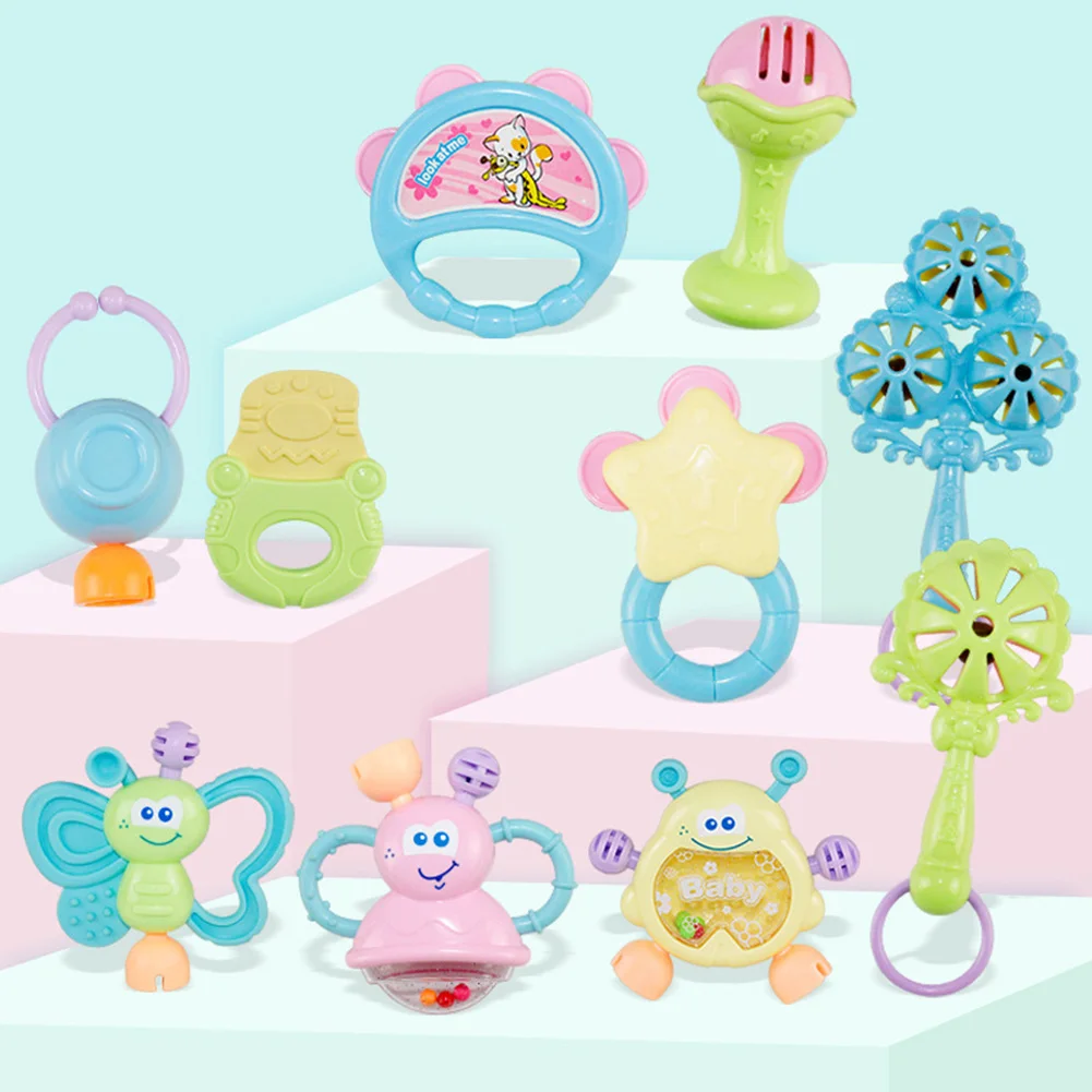 1 Набор, Детские грызунки-погремушки, шейкер, колокольчик, развивающие игрушки для малышей, новорожденных, NSV775