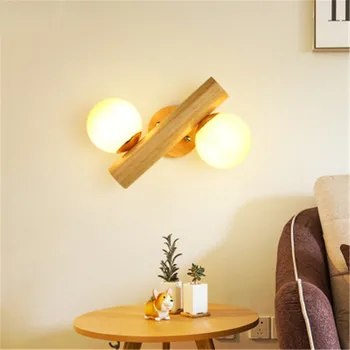 

Nordic Style 2 Heads Bedroom Wall Light Wood Creative Living Room Background Wall Aisle Lamps Modern Minimalist Room Home Light