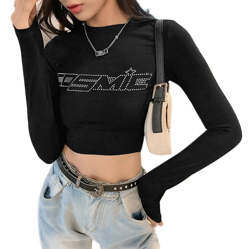 T Shirt Rhinestone Cosmic Letters 
