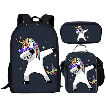 

Nopersonality 3PCS School Bag Set School Backpack for Teenagers Boys Girls Student Unicorn Print Travel Book Bag Schoolbags