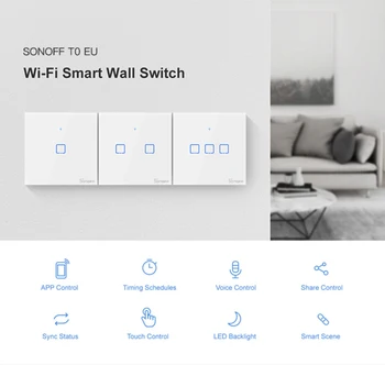 

SONOFF T0 EU/UK/US TX-Series 1/2/3 Gang WiFi Smart Switch WiFi Wall Smart Home Switches Work With EWelink Google Home Alexa