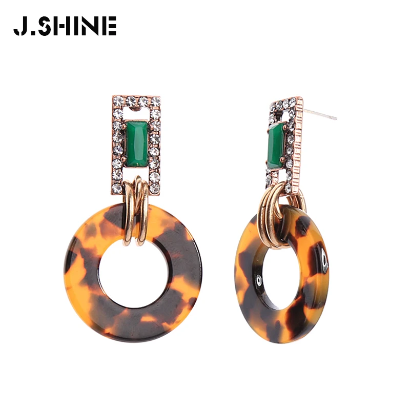 

JShine Unique Leopard Round Acrylic Sheet Crystal Resin Drop Earrings For Women Gifts Antique Gold Color Dangle Earrings Acetate