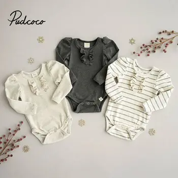 

3pcs 2019 Baby Autumn Clothing Newborn Infant Baby Boy Girl Knit Jumpsuit Long Sleeve Solid Color Striped Bodysuit Outfit 0-24M