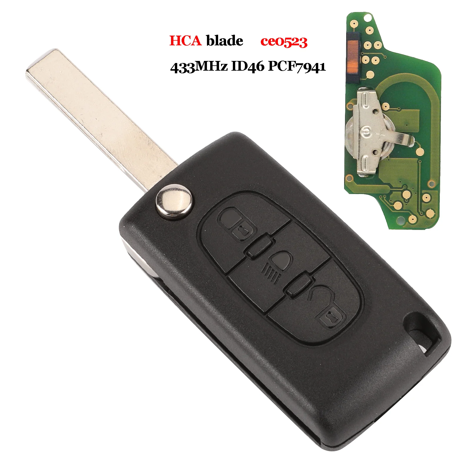 HCA Ce0523 Kutery ASK/FSK 433 МГц ID46 для Citroen C2 C3 C4 C5 C6 C8 3 кнопки света Флип дистанционного автомобиля брелок VA2/HCA Blade CE0523 Ce0536 - Цвет: HCA Ce0523