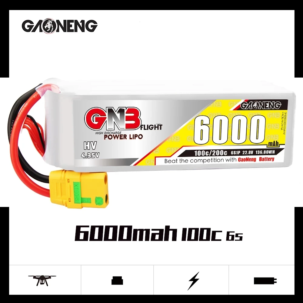 GAONENG GNB 6000mAh 6S 22.8V 100C/200C Light Weight HV Lipo Battery XT90S Plug for FPV Drone RC Helicopter Car Boat UAV RC Parts