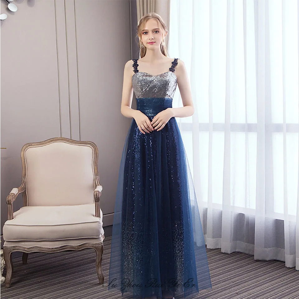 

Elegant Prom Dresses With Sequins Straps Lace Up Back Floor Length Tulle A-line Formal Evening Gown For Party Vestidos De Gala