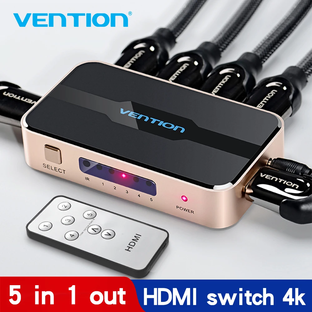 

Vention HDMI Splitter 5 Input 1 Output HDMI Switch 5x1 for XBOX 360 PS4 Smart Android HDTV 4K 5 in 1 out HDMI Switcher Adapter