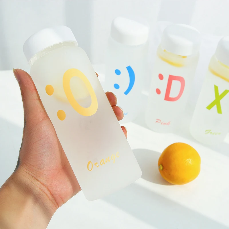 

Water Cup Female Student Korean Version of The Net Red Casual Cup Plastic Simple Frosted Cute Cartoon Expression Water Bottle