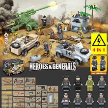 WW2 Military Series Building Blocks Action Figure Soldier MOC Car Anti-aircraft Guns Bricks DIY Truck Toys For Children Gift