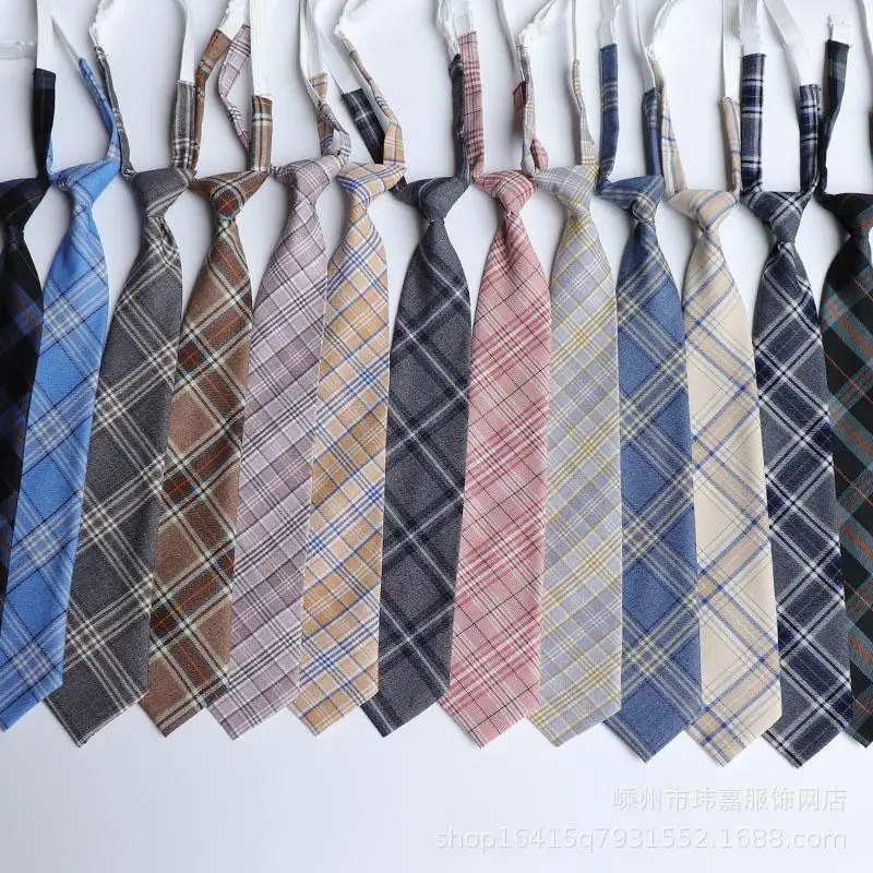 

Japanese Adults Plaid Necktie Free Knot Student Uniform Tie Adjustable