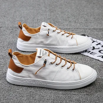 

Men Canvas Shoes 2020 autumn Fashion Solid Color Men Vulcanized Shoes Lace-up White Casual Shoes Men Sneakers 7H24