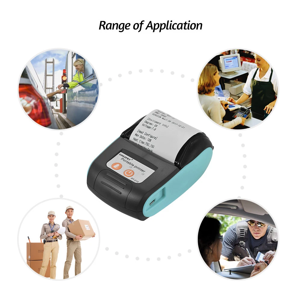 GOOJPRT PT-210 Portable Thermal Printer Handheld 58mm Receipt Printer Suitable For Retail Stores Restaurants Factories Logistics epson mini printer