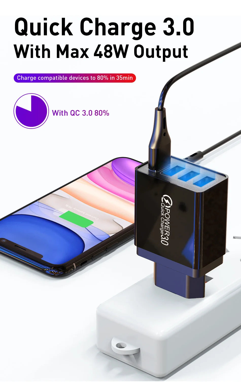 GTWIN USB Зарядное устройство Быстрая зарядка путешествия зарядное устройство для мобильного телефона Быстрая зарядка от сети стандарта ЕС, США, Великобритании США QC 3,0 переходник для iPhone huawei Коврики 30 Pro