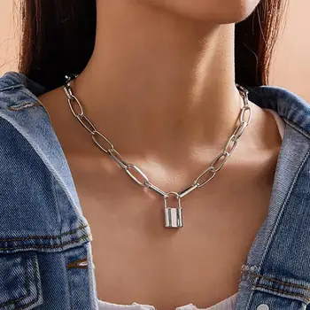 

SHIXIN Punk Simple Padlock Pendant Necklace Hip Hop Lock Necklaces for Women Gold/Silver Color Chunky Necklace Chain on the Neck