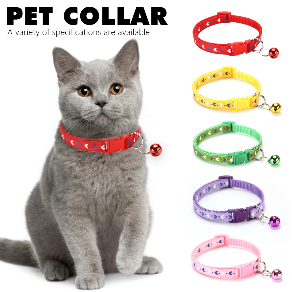Collar ajustable con hebilla colorida para mascotas, Collar con estampado de corazón para gatos y perros pequeños, Chihuahua
