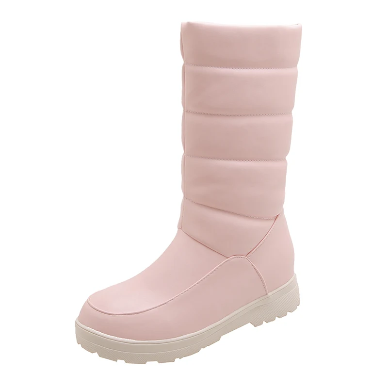 BYQDY/женские зимние сапоги размера плюс 50; модные зимние сапоги до середины голени на платформе с мехом; Женская водонепроницаемая теплая Повседневная обувь; Botas - Цвет: Розовый