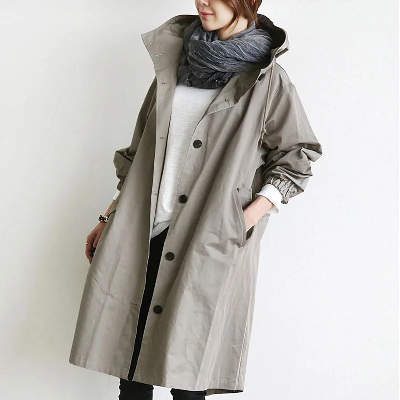 

New 4XL Spring Autumn Women Trench Plus Size Fashion Casual Loose Solid Slim Hooded Trench Coat For Women Larger Outerwear Coat