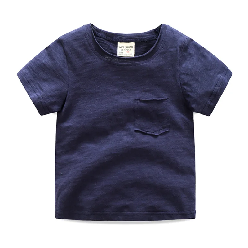 Летние футболки для мальчиков; мягкая детская футболка из чистого хлопка с короткими рукавами и круглым вырезом; Повседневная Стильная однотонная детская одежда; футболки; BC021