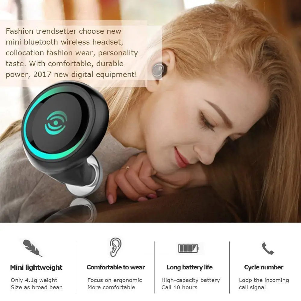 Universal Mini Wireless Bluetooth Earphone in Ear Stereo Sport with Mic Handsfree Single Headset Earbuds for iPhone Xiaomi Vivo