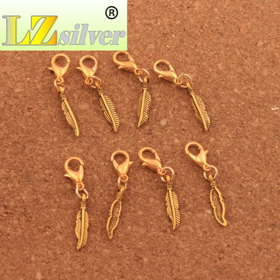 Small Feather Lobster Claw Clasp Charm Beads 32.3x4.3mm 200PCS zinc alloy Bronze  Jewelry DIY C332
