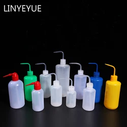 Linyeyue garrafa de lavagem plástica ldpe, todos os tipos de garrafa para lavagem, equipamento de laboratório com cotovelo colorido de plástico
