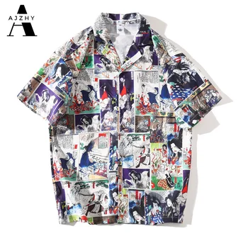 

Anime Print Hawaiian Shirts Men Streetwear Hip Hop Harajuku Casual Tropical Beach Short Sleeve Shirt Summer Fashion Tops Male
