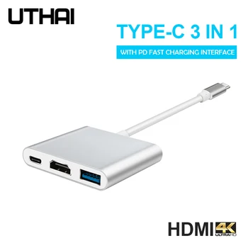 

UTHAI C41 Type-C to HDMI 1080P 4K Adapter Android Phone to HDMI HD Cable PD Charging USB C 3 In 1 Converter