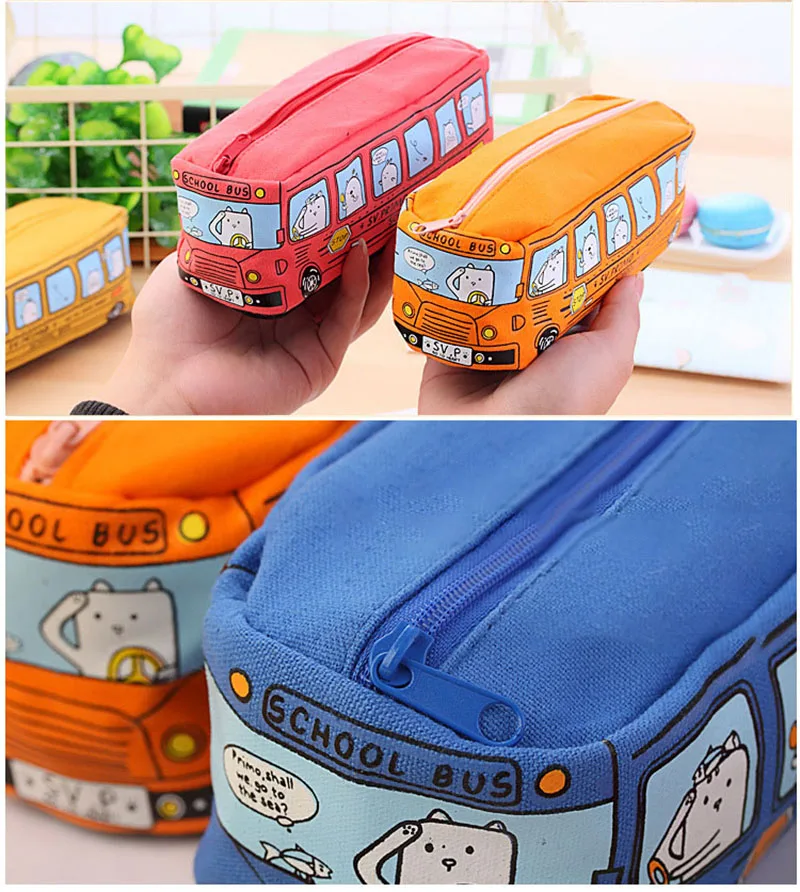 Чехол для карандашей в форме школьного автобуса, сумка для карандашей в виде милых животных, креативная коробка для ручек на молнии для студентов, детских канцелярских принадлежностей, сумка для хранения, Органайзер
