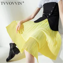 TVVOVVIN однотонные Карамельный цвет тяжелые обжимные клещи нерегулярные с вырезами в стиле пэчворк с эластичной резинкой на талии длинная юбки средней длины до середины икры юбка ZX120