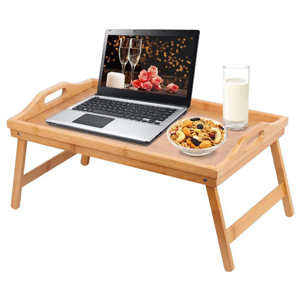 Portable Bamboo Bed Breakfast Tray Folding Laptop Desk Tea Food Serving Table Coffee Picnic Table Holder Outdoor Camping Table