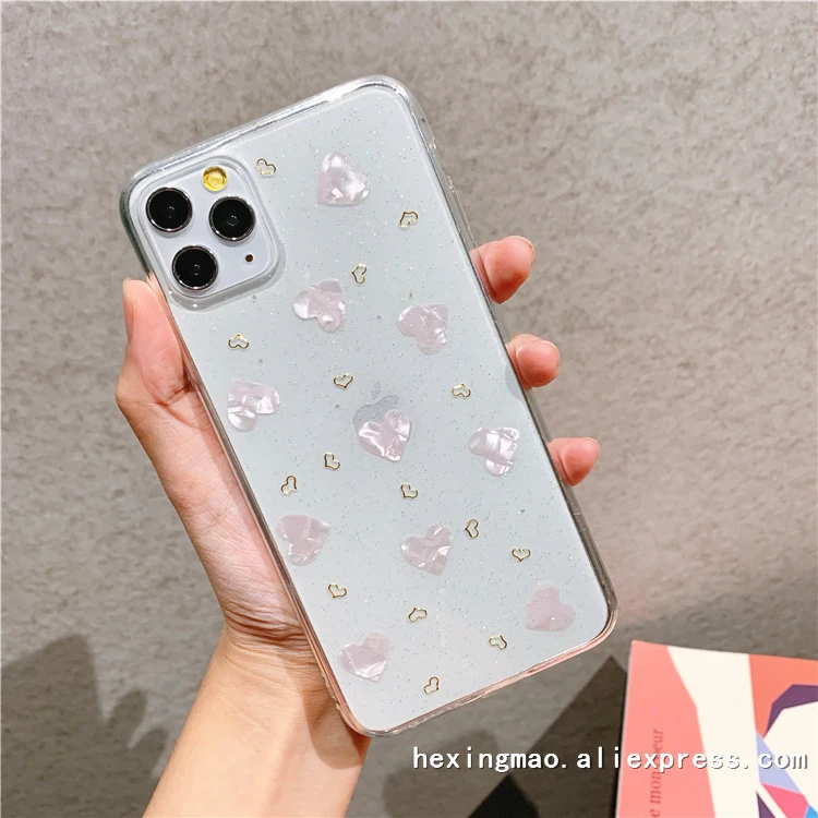 Чехол для телефона с изображением раковины и сердца для iphone 11promax XS Max X XR 8 7 6 Plus, Модный мягкий чехол с милым рисунком - Цвет: Черный
