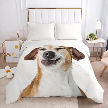 

3D Duvet Covers Custom Pet Dog Comforter Case Quilt Cover Bed Linen Bedding Bag Sets King Queen Full Twin Size White Bedding Bag