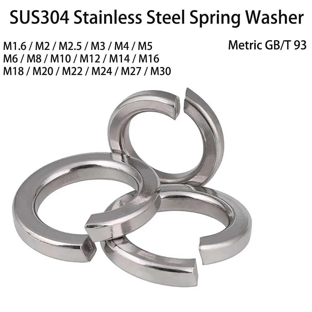 SUS304 Stainless Steel Spring Washer M1.6 M2 M2.5 M3 M4 M5 M6 M8 M10