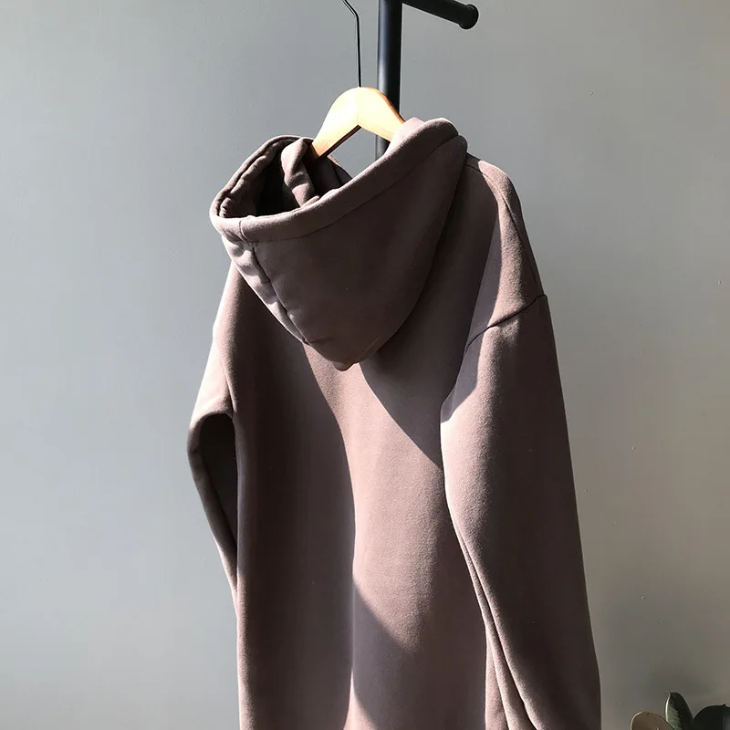 Lugntolo, женские толстовки с капюшоном, Осенние, зимние, повседневные, корейские, с буквенным принтом, плотные, бархатные, с круглым вырезом, прямые, длинные, толстовки, модные, толстовки