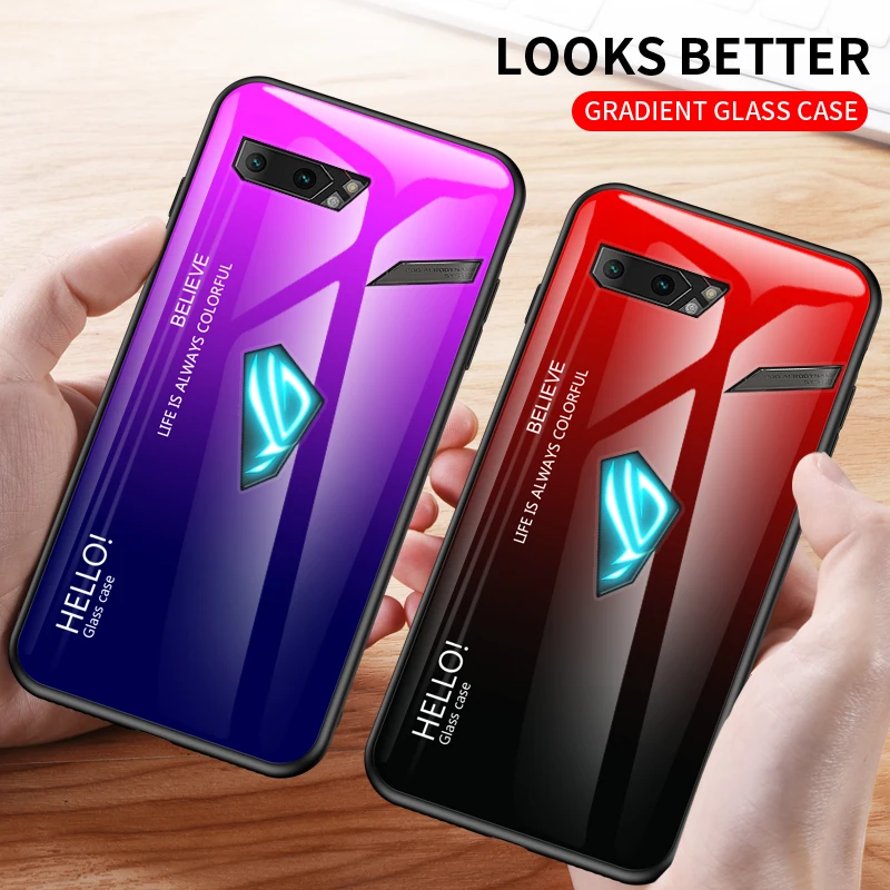

For ASUS ROG Phone 2 Case Tempered Glass Luxury Gradient Soft Silicone Frame Cover For ASUS ROG Phone II ZS660KL Phone Case