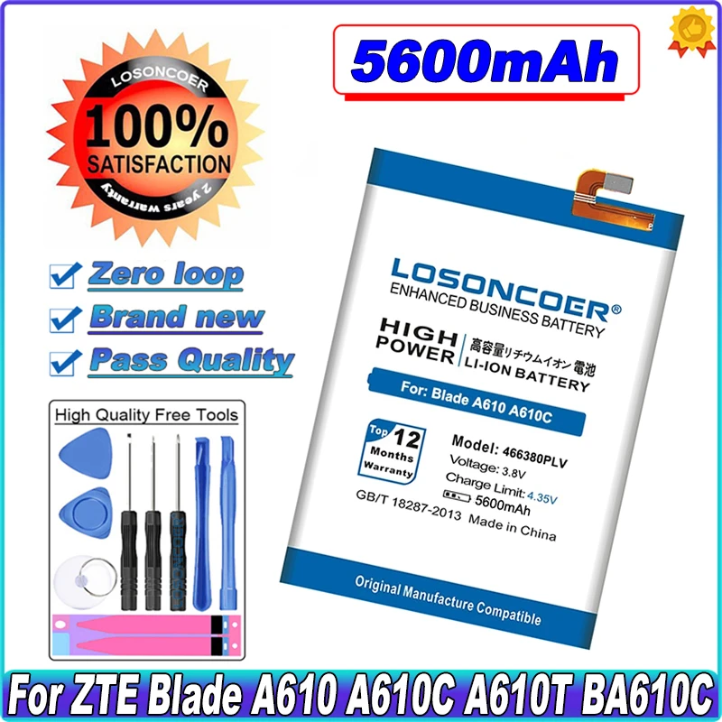 LOSONCOER 5600mAh Fast delivery 466380PVL 466380PLV Battery For ZTE Blade A610 A610C A610T BA610C BA610T | Мобильные телефоны и
