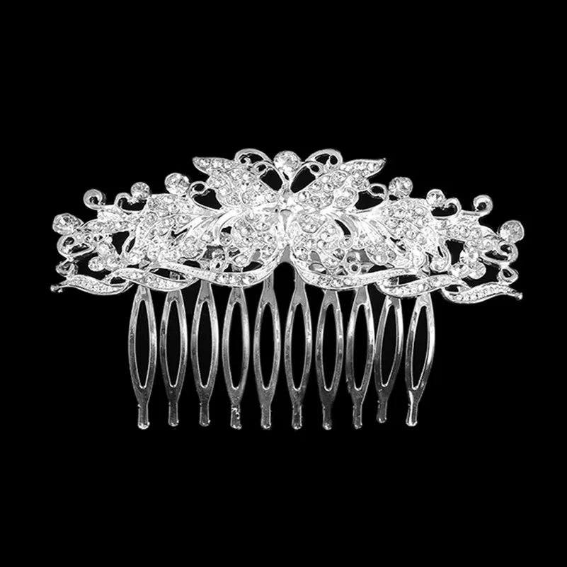 AliExpress Hot Selling Bride Accessories Butterfly Shiny Man-made Diamond Hair Comb Wedding Comb Top Grade Delicacy Headdress Wh
