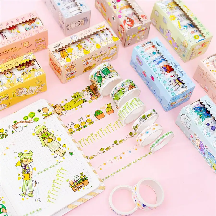 6 шт./компл. японский Kawaii для девочек лента Washi Симпатичные завод Бумага изоляционная Декор Скрапбукинг дневник Стикеры DIY Стикеры s