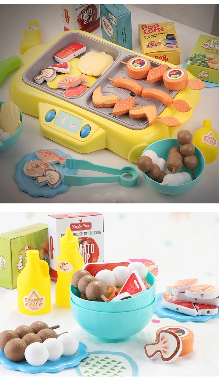 Пластиковые дети ролевые игры кухонные игрушки и горячий горшок барбекю играет ролевые игры детские кухонные детские игрушки для детей
