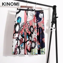 KINOMI новые весенние летние винтажные богемные плиссированные юбки с цветочным принтом женские трапециевидные длинные юбки из тюлевой ткани с эластичной талией для женщин