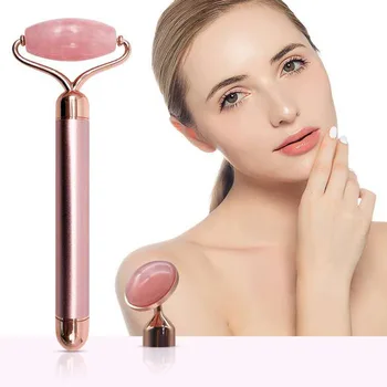 

Rose Quartz Jade Face Roller Gold Beauty Bar Vibration Noiseless Double Head Facial Roller Massager for Face Lift Anti Wrinkle