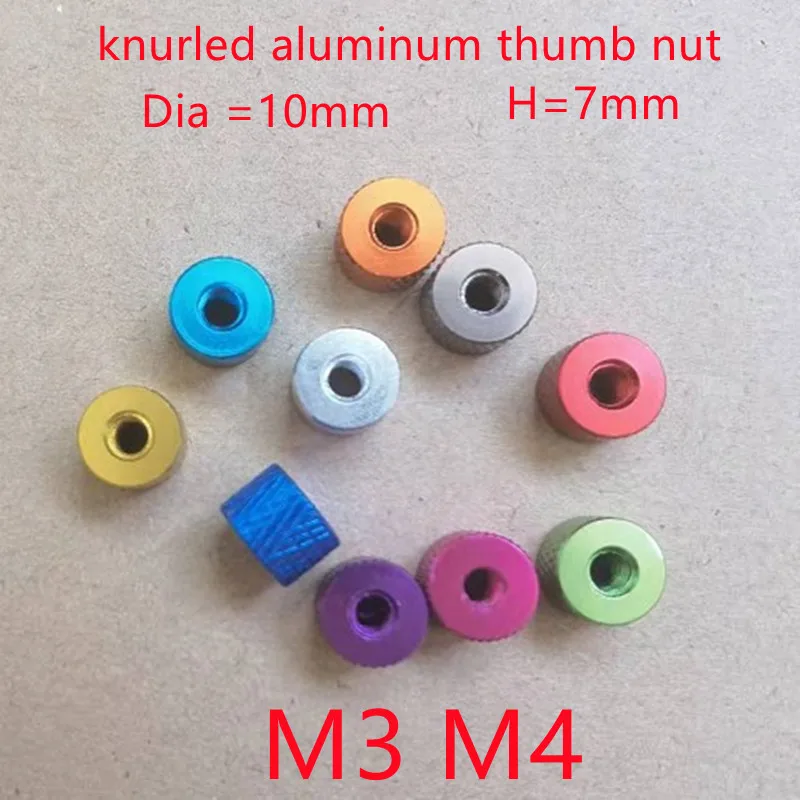 10Pcs/Lot M3 M4 Knurled Colourful Aluminum Thumb Nut sliver M4 