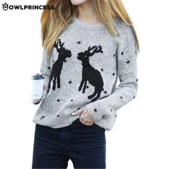 

OWLPRINCESS Christmas Sweater Women Pullover Warm And Comfortable O Neck Winter Pink Elk Knitted Sweater Femme