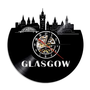 

LED Wall Clock Modern Design Glasgow City Vinyl Record Clocks with 7 Different Color Change Hanging Wall Watch Home Decor Silent