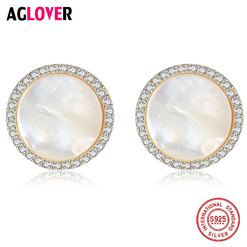

AGLOVER High Quality 925 Silver Stud Pearl Earrings Genuine Natural Freshwater Round Pearl Earrings For Women Jewelry Gift Party