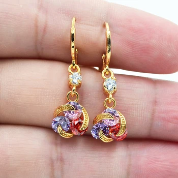 Gold Color Fashion Rainbow Zirconia CZ Swirl Dangle Earrings for Women