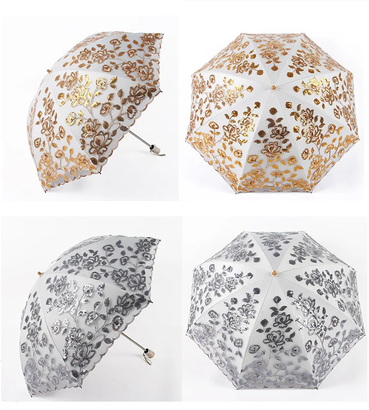 Vinyl Parasol Embroidered restonic san Aurora New Style All-Weather Umbrella Two Fold Double Layer UV-Protection Parasol